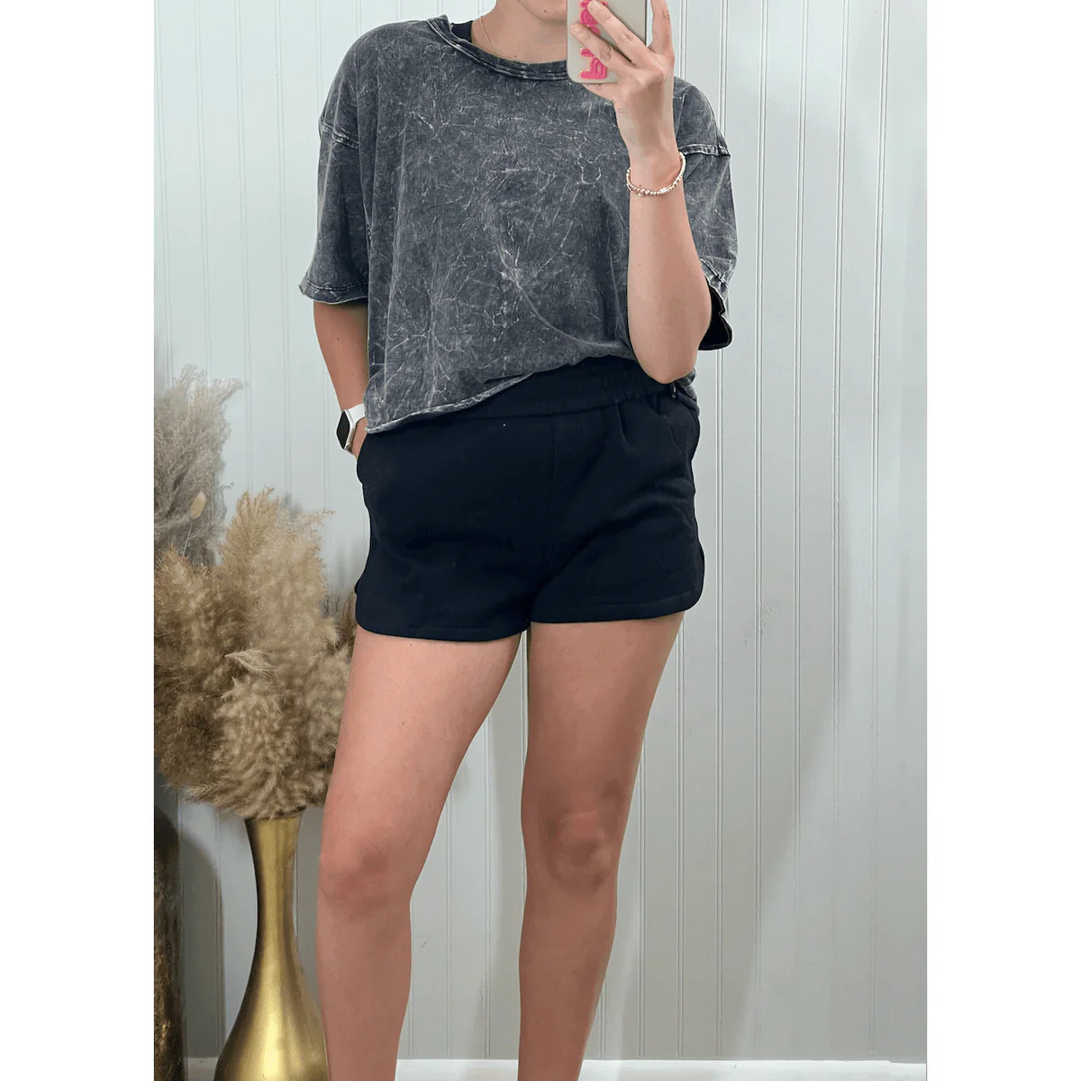 Acid Washed Round Neck Crop Tee - Ash Black | Southern Roots Clothing Co.
