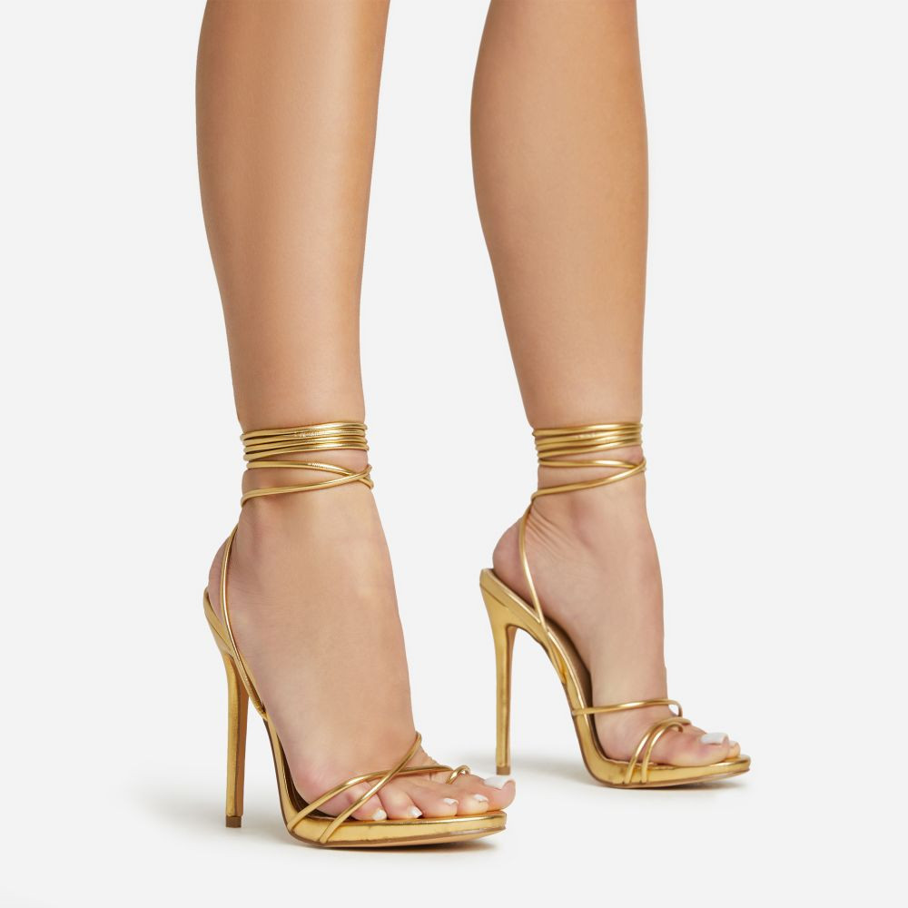 Gelato Lace Up Platform Heel In Gold Metallic Faux Leather | EGO (UK)