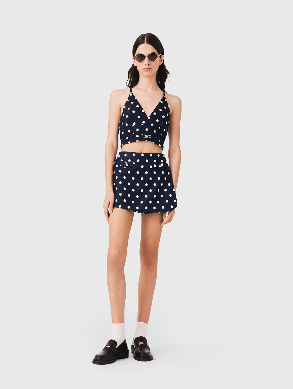 Linen blend skort Blue for Women | Maje | Maje US