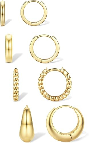 Jstyle Small Hoop Earrings for Women, Gold Silver Earring Stack | 4Pcs Huggie Hoop Earrings Set, ... | Amazon (US)