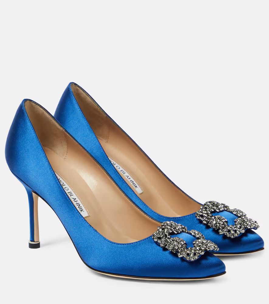 Manolo Blahnik Hangisi 90 embellished satin pumps | Mytheresa (UK)