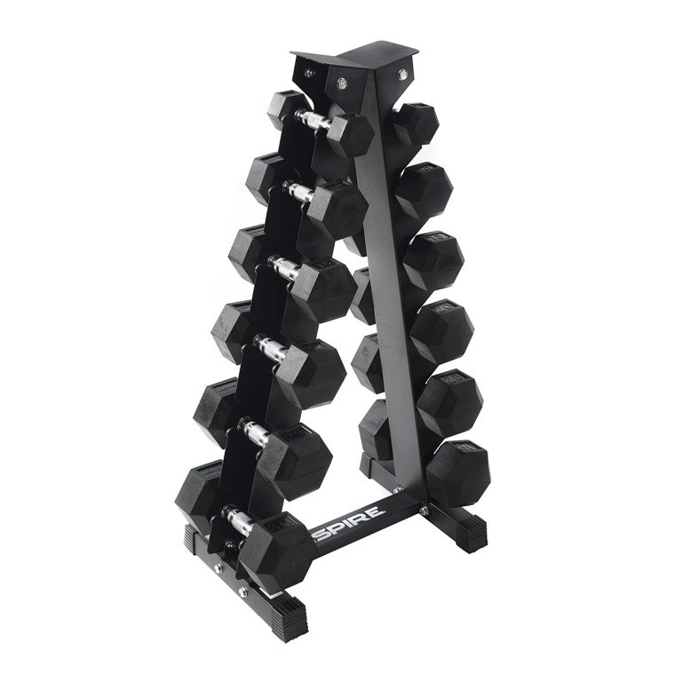 Inspire Fitness 210 lb. (5-30 lb.) Rubber Dumbbell Set with Rack | Walmart (US)