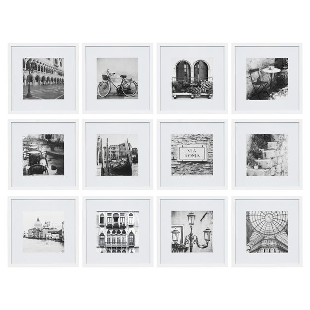 (12pc) 12&#34; x 12&#34; Matted To 8&#34; x 8&#34; Frame Set White - Gallery Perfect | Target