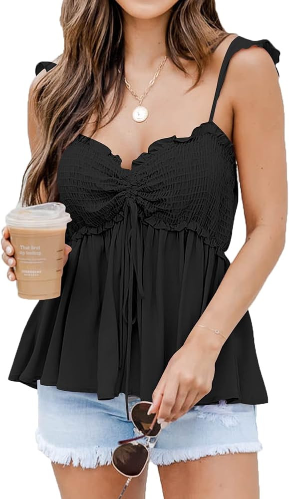 Poetsky Summer Beach Tanks for Women Sexy Going Out Tops Cute Peplum Babydoll Shirts | Amazon (US)