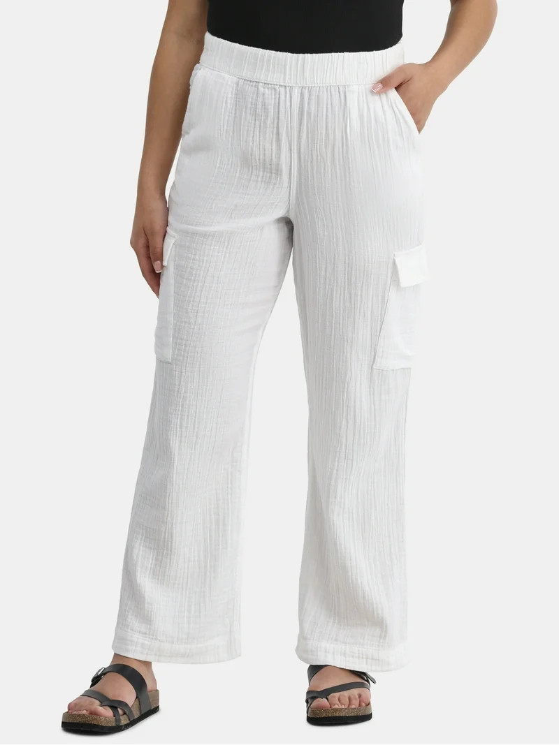 Time and Tru Women's and Women's Plus Cotton Double Cloth Cargo Pants, Sizes XS-4X | Walmart (US)