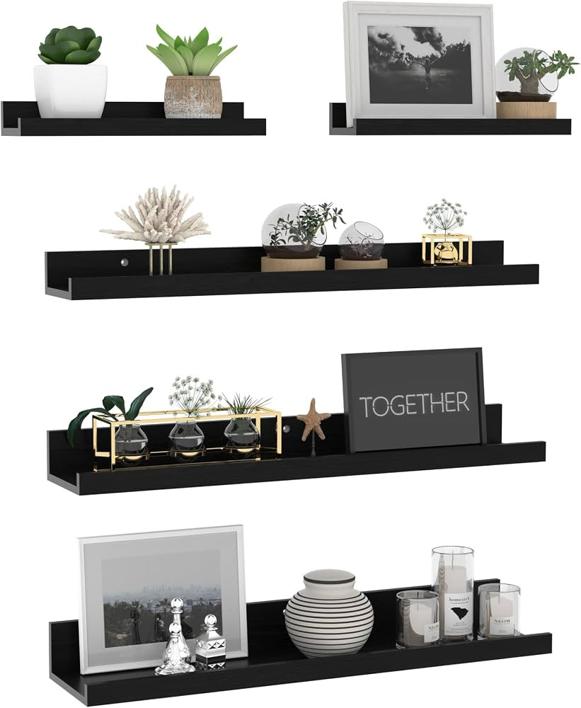 Giftgarden 24 Inch Wall Mounted Floating Shelves Set of 5, Black Wood Wall Shelves for Bathroom, ... | Amazon (US)