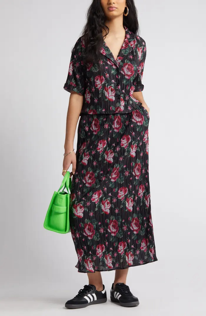 Dressed in Lala C'est La Vie Plissé Camp Shirt & Midi Skirt | Nordstrom | Nordstrom