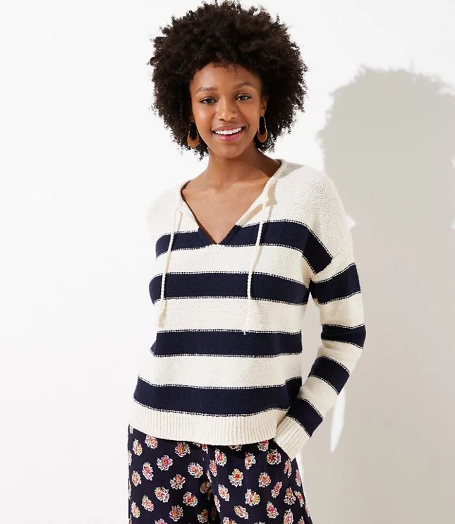 Striped Split Neck Sweater | LOFT | LOFT
