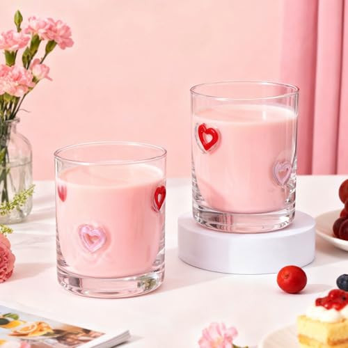 Skylety 2 Pcs Heart Icons Juice Glasses Valentines Love Drinking Cups Old Fashioned Stemless Wine Glasses 13.5 oz Whiskey Cocktail Coffee Mugs for Valentines Party Gift Decor | Amazon (US)