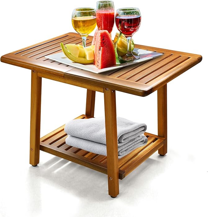 ENKEZI Acacia 24 Inches Outdoor Side Table, 2-Tier Sturdy Patio, End Table Weather Resistant, Str... | Amazon (US)