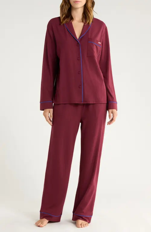 Lunya Slumberknit™ Pajamas in Calliope Wine/Royal Lagoon at Nordstrom, Size X-Large | Nordstrom