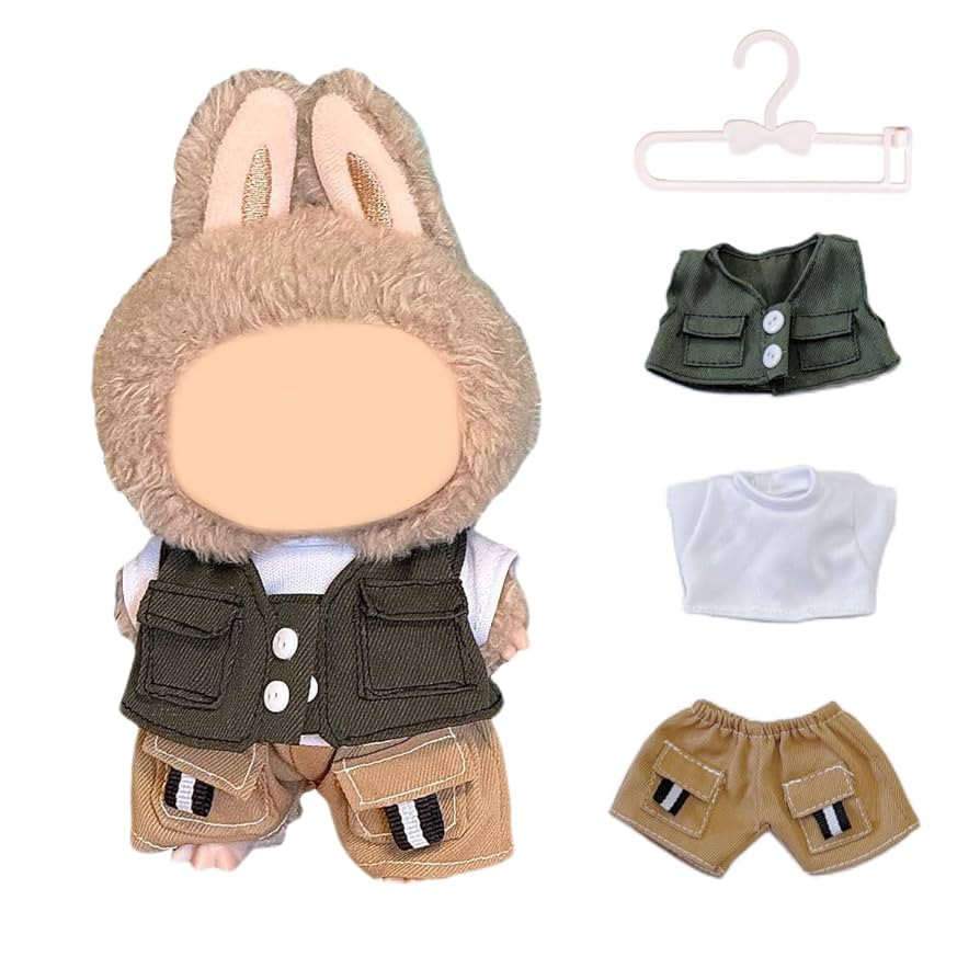 Doll Clothes Set for 15cm/17cm Dolls Outfit Accessories, White T-Shirt + Dark Green Vest + Brown ... | Amazon (US)