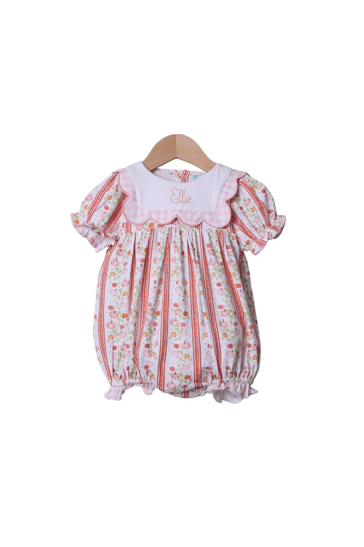 Fancy Pumpkin Pink Gingham Scalloped Bubble | The Smocked Flamingo