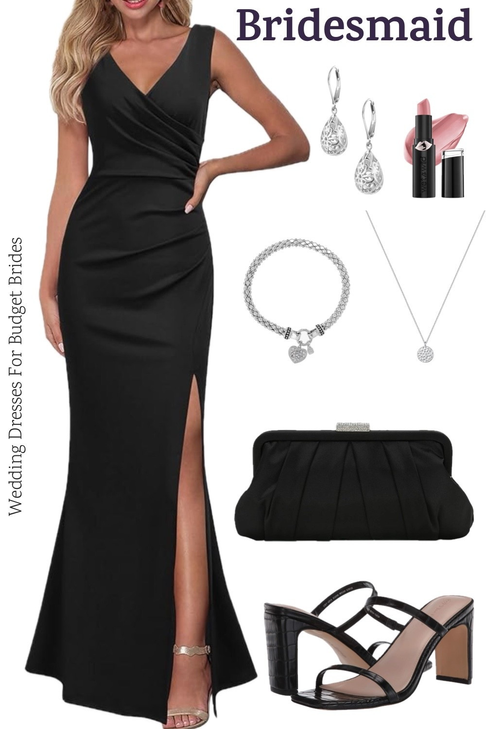 Feel beautiful in this long black bridesmaid dress with chic accessories. This gown could also work as a wedding guest dress.

All from Amazon and perfect for a late summer or early fall wedding.

#LTKWedding #LTKSeasonal