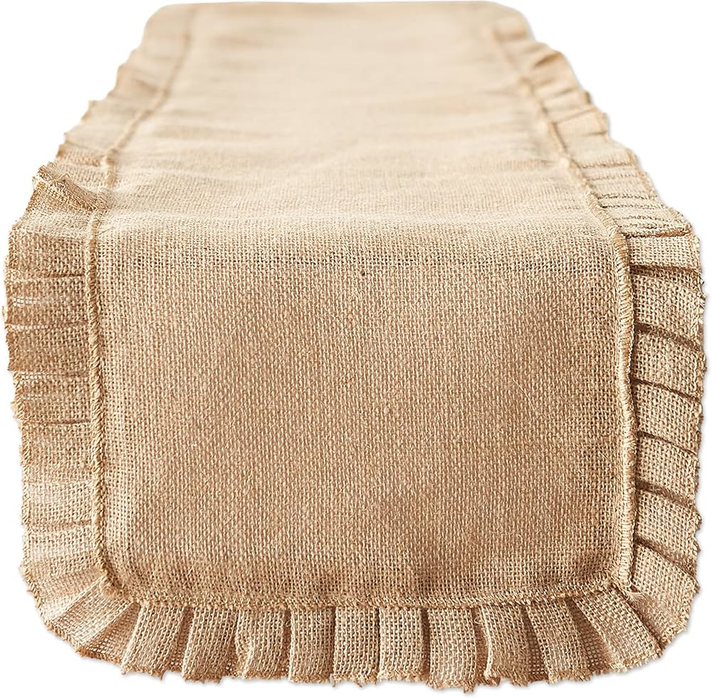 DII Jute Burlap Collection Kitchen Tabletop, Table Runner, 14x108, Ruffle Trim Natural | Amazon (US)