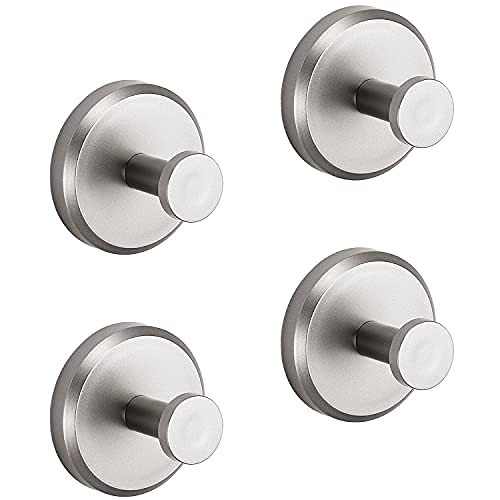 HOME SO Suction Cup Hooks for Shower, Bathroom, Kitchen, Glass Door, Mirror, Tile – Loofah, Towel, Coat, Bath Robe Hook Holder for Hanging up to 15 lbs – Polished Matte Chrome, Brushed Nickel (4-pack) | Amazon (US)
