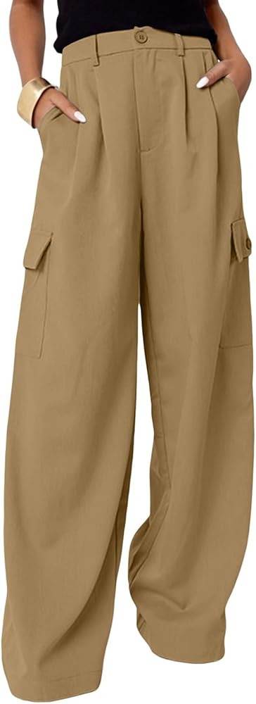 Dokotoo Womens High Waisted Wide Leg Cargo Pants Baggy Casual Work Pants with 4 Pockets | Amazon (US)