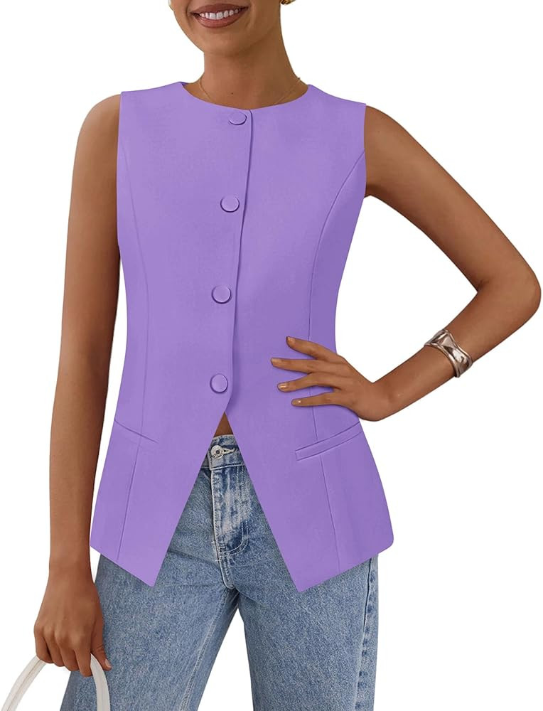 PRETTYGARDEN Women's Summer Suit Vest Tops 2025 Dressy Business Casual Sleeveless Button Down Tre... | Amazon (US)