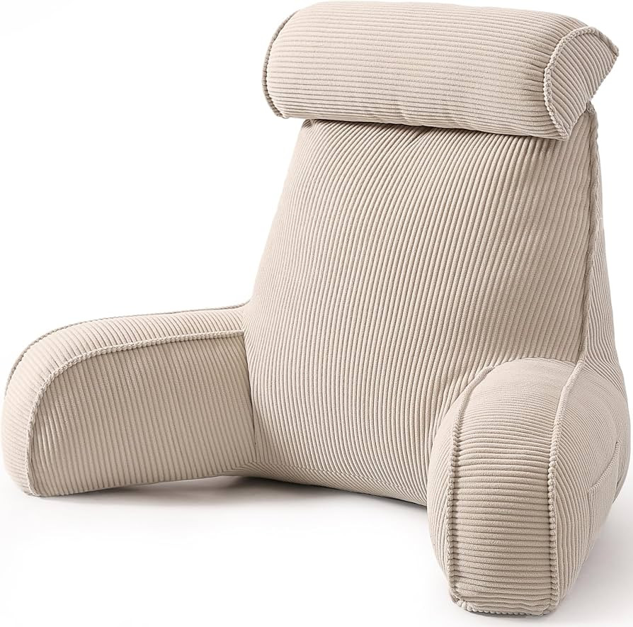 Reading Pillow for Sitting Up in Bed, Corduroy Backrest Pillow with Arms, Side Pocket & Washable ... | Amazon (US)