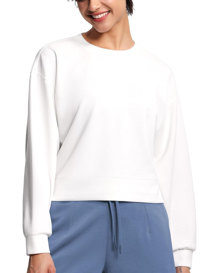 THE GYM PEOPLE Women's Crewneck Cropped Pullover Sweatshirt Cute Basic Long Sleeves Workout Tops | Amazon (US)