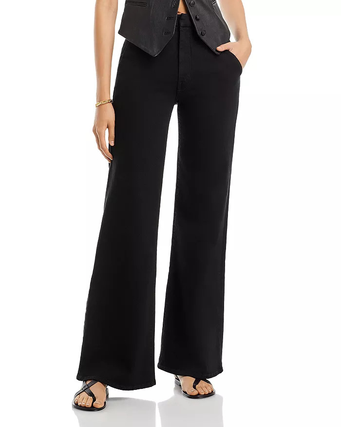 The Hustler Roller Prep Heel High Rise Wide Leg Jeans in Pitch | Bloomingdale's (US)