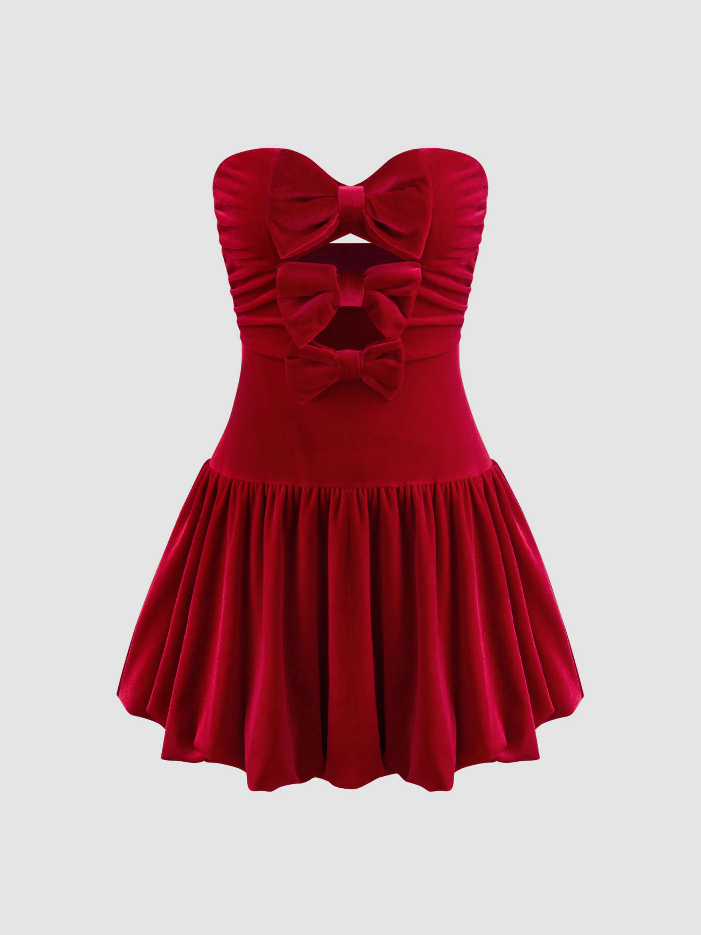 Velvet Tube Solid Bowknot Bubble Hem Mini Dress | Cider