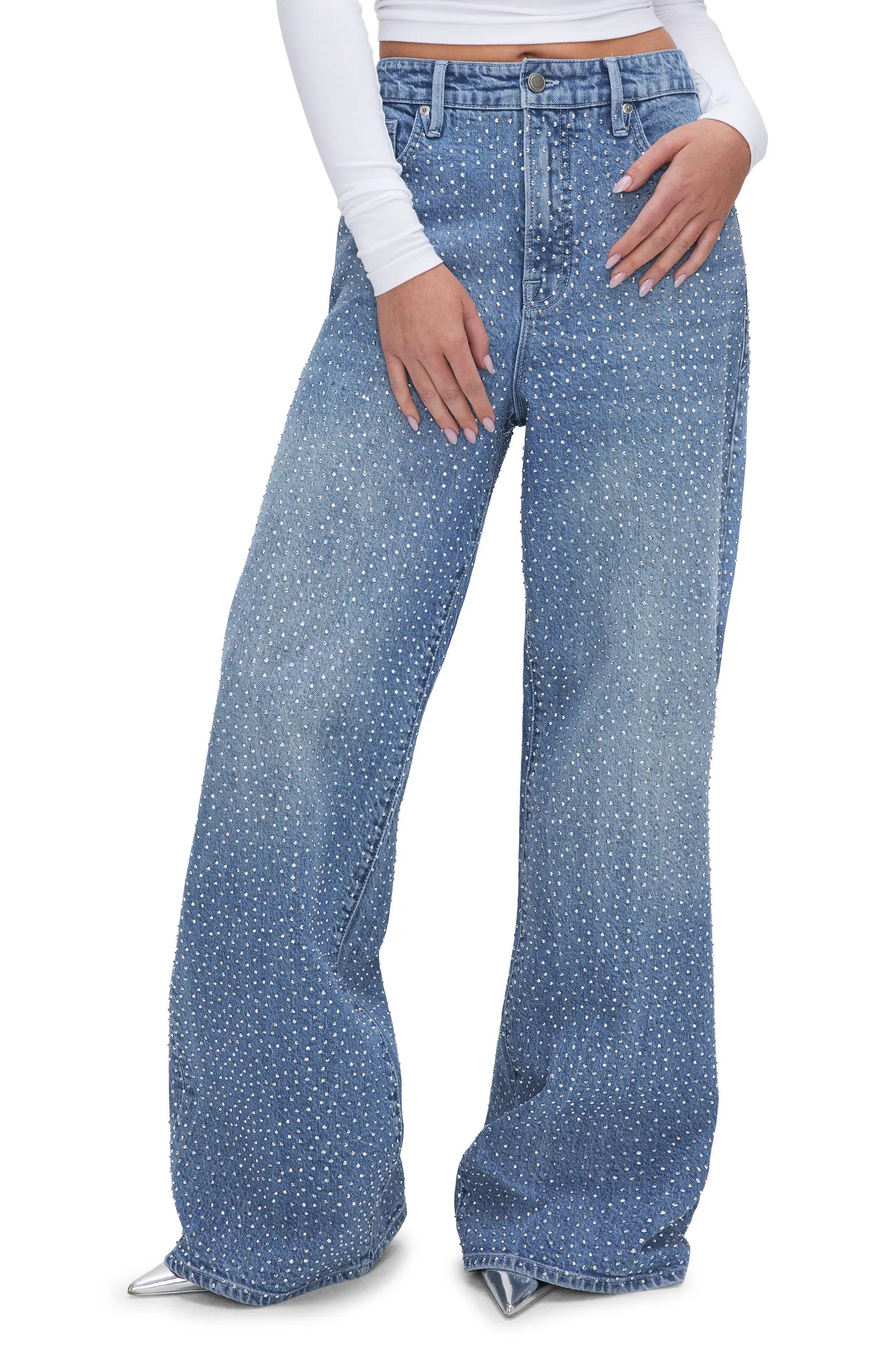 Good Ease Crystal Embellished Wide Leg Jeans | Nordstrom