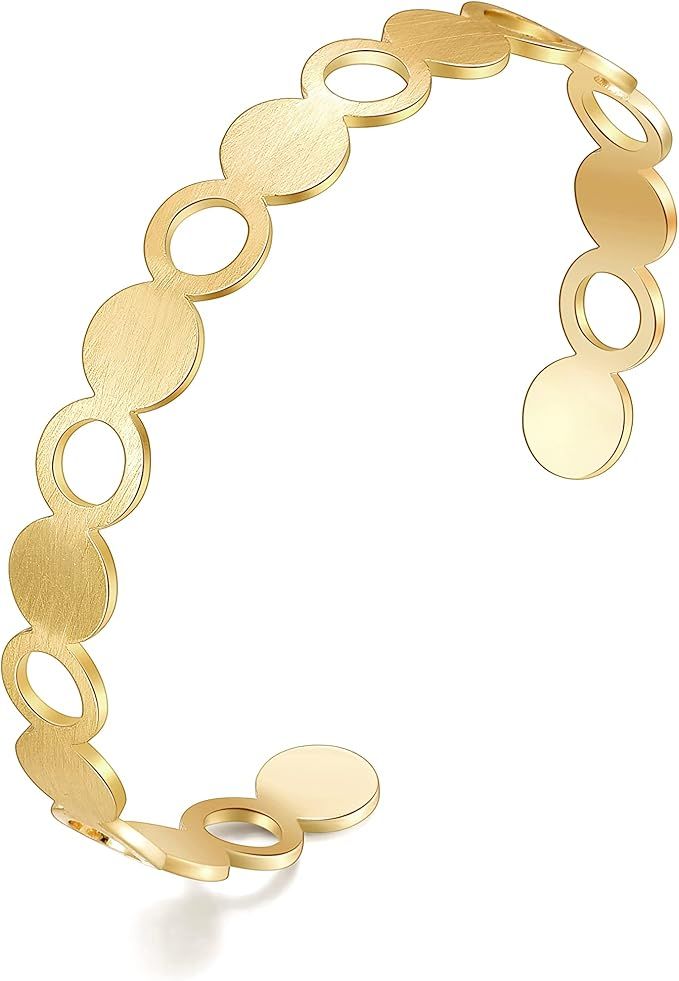 YKKZART Gold Bracelet 14k Gold Plated Dainty Cuff Bracelets Tiny Cubic Zirconia Chunky Weave Chai... | Amazon (US)