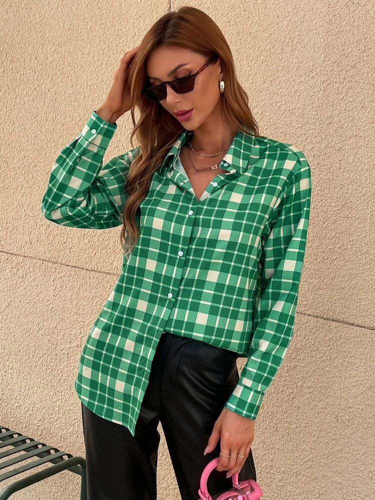 Plaid Print Blouse | SHEIN