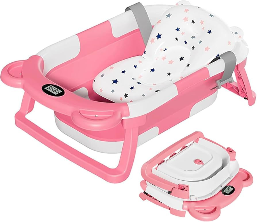 TPN Collapsible Baby Bathtub, Baby Bath Tub with Soft Cushion & Real-Time Thermometer, Baby Batht... | Amazon (US)