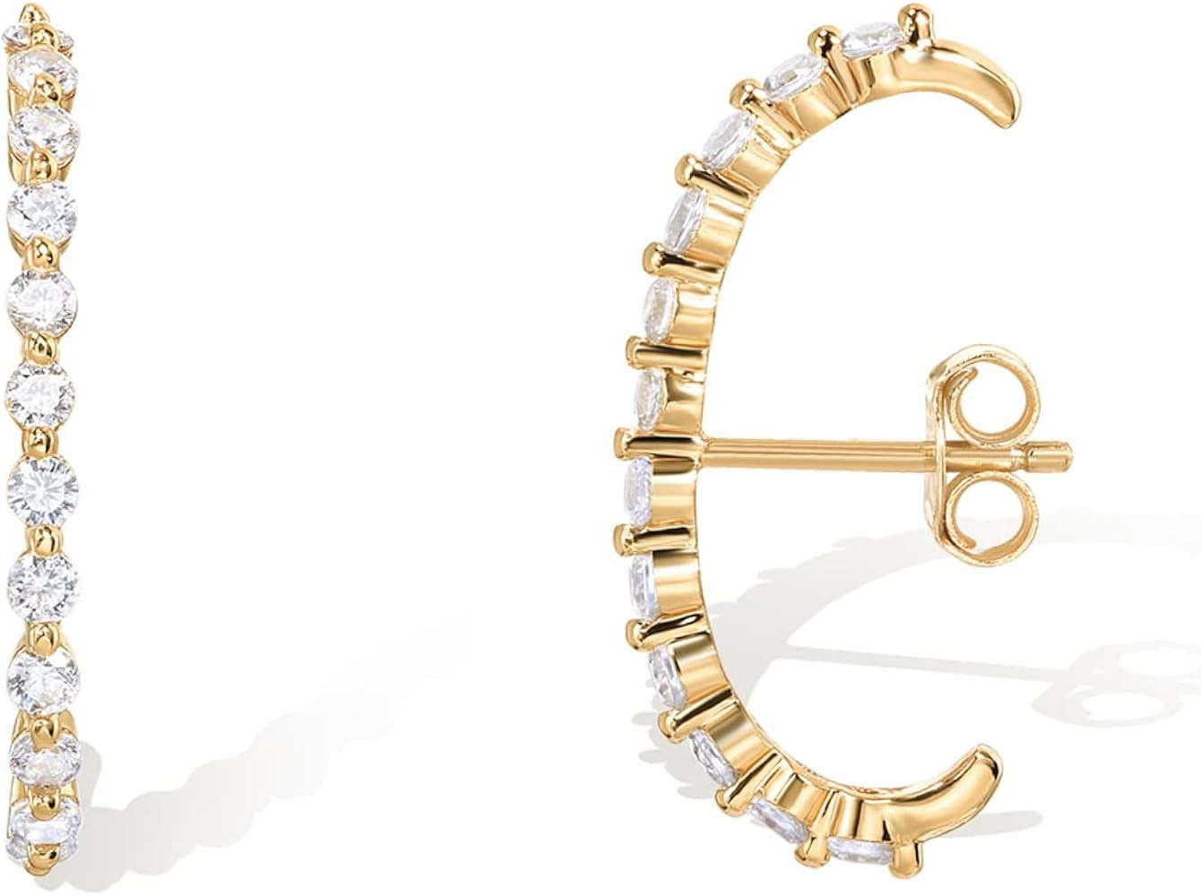 PAVOI 14K Gold Plated Minimalist Suspender Earring CZ Ear Lobe Cuff Stud Earrings | Amazon (US)