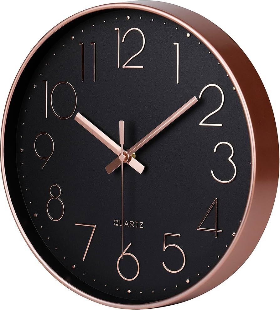 jomparis Rose Gold Black Wall Clock Silent Non-Ticking Quartz Sweep Decorative Battery Operated W... | Amazon (US)