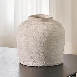 LB2 Large White Ceramic Vase, 11" Tall Zen Style vase, Terra Cotta Pitcher Vase, Distressed Farmh... | Amazon (US)