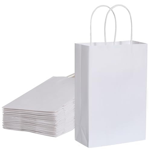 SUNCOLOR 12-Pack Small White Gift Bags with Handles – 8" Paper Goodie Bags for Party Favors, Weddings, Baby Showers, Birthdays & Retail Packaging | Amazon (US)