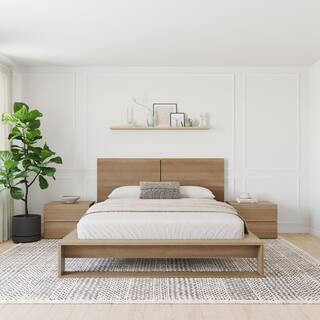 Birkin 4 Piece Brown Oak Composite Queen Size Bedroom Set | The Home Depot