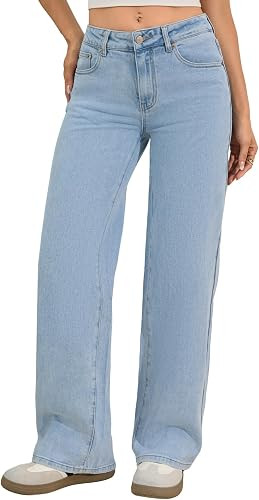 Womens Stretchy Straight Leg Jeans Mid High Rise Denim Pants | Amazon (US)