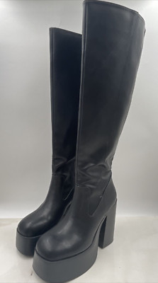 Urban Outfitters Black Faux Leather Platform Knee High Boots Size 10 | eBay US