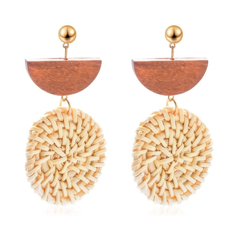2 Pairs Rattan Earrings Lightweight Geometric Statement Woven Bohemian Earrings Handmade | Walmart (US)