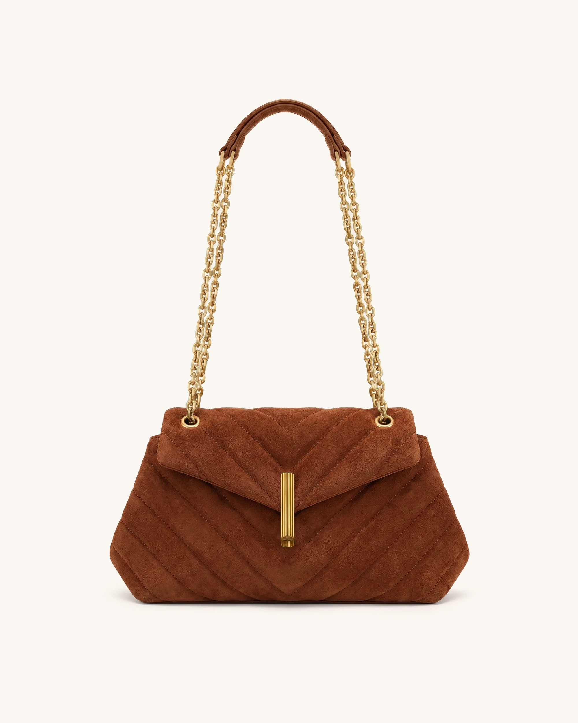 Valerie Faux Suede Quilted Chain Flap Shoulder Bag - Coffee Brown | JW PEI US
