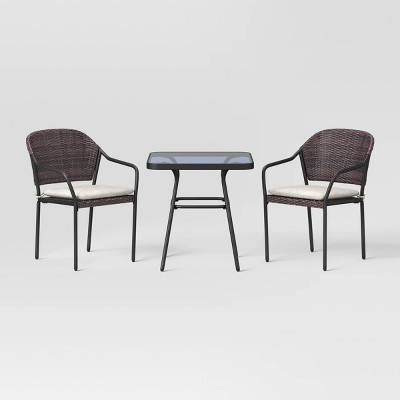 3pc Steel Rust Resistant Outdoor Patio Bistro Set with Cushions Dark Brown - Room Essentials™: Steel Frame, Tempered Glass Table | Target