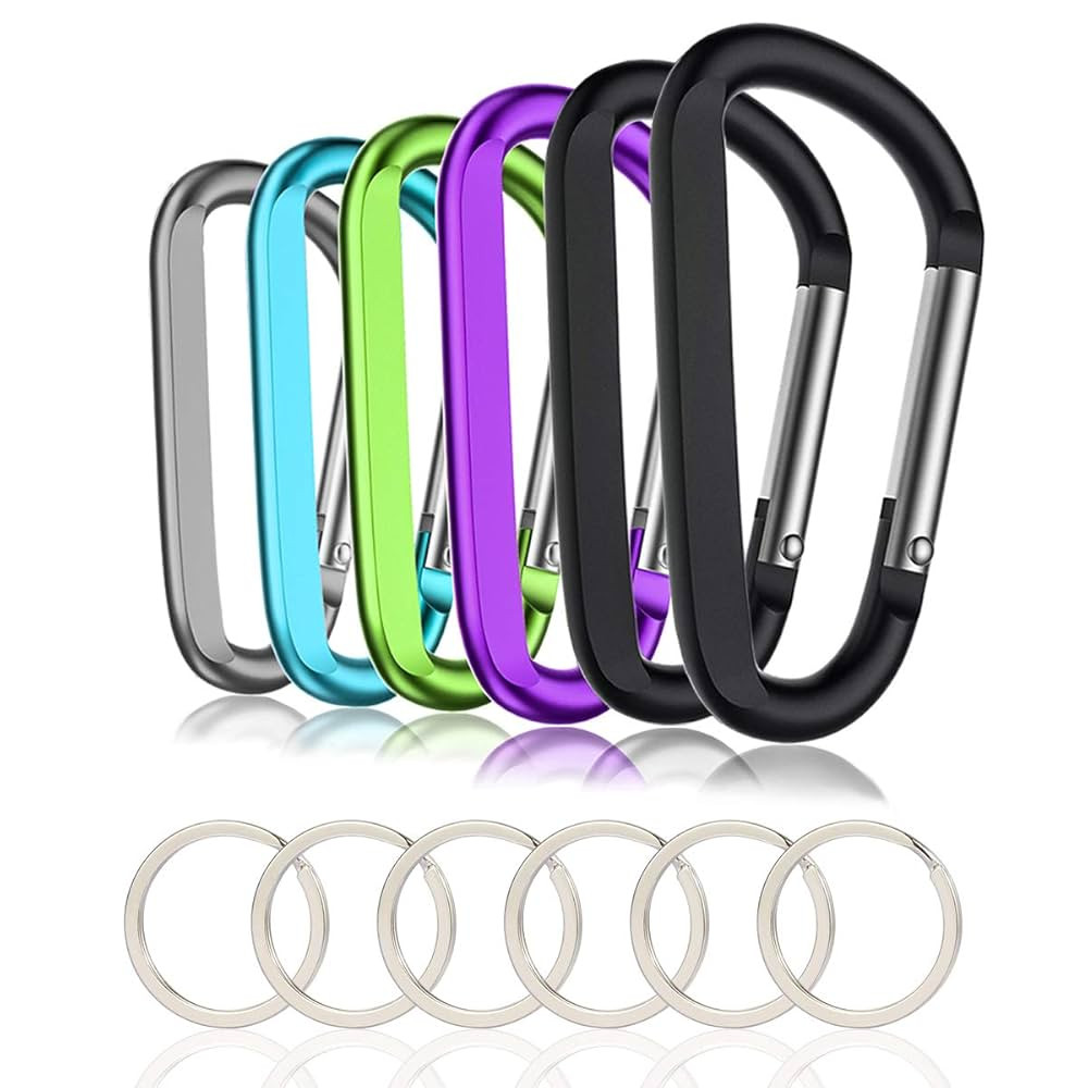 6PCS Black Carabiner Caribeaner Clip,3" Large Aluminum D Ring Shape Carabeaner with 6PCS Keyring ... | Amazon (US)
