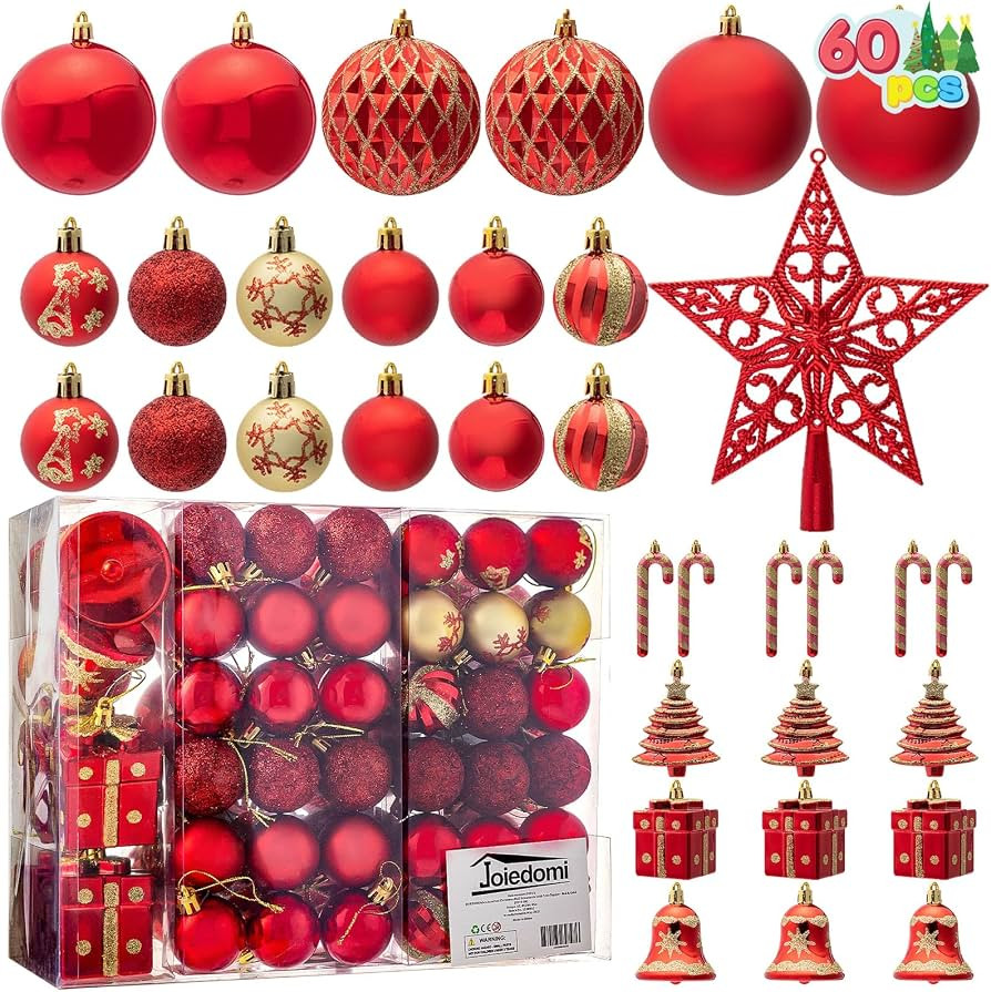 Joiedomi 60 Pcs Christmas Assorted Ornaments with a Star Tree Topper, Shatterproof Christmas Orna... | Amazon (US)