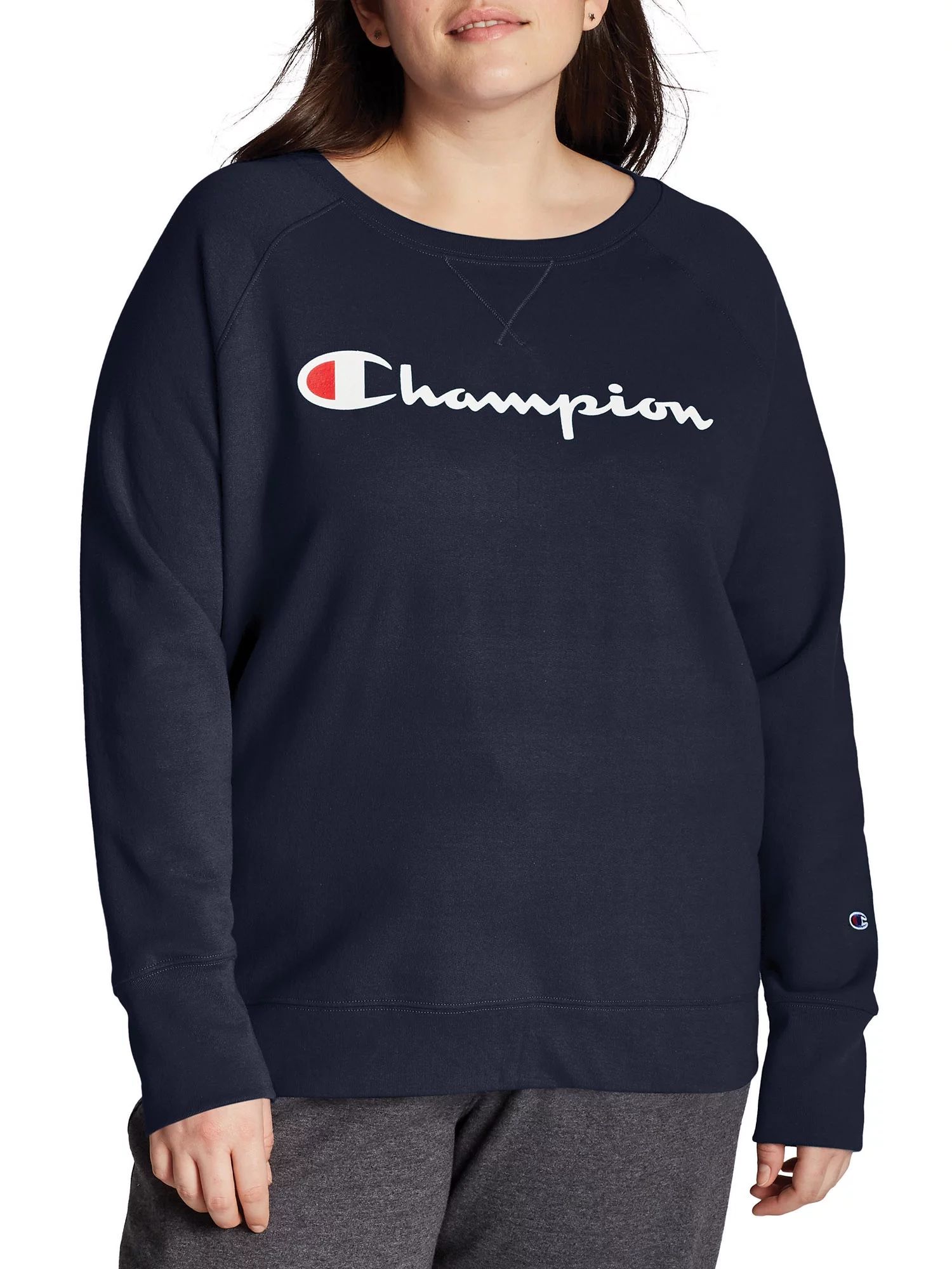 Champion Women’s Plus Size Powerblend Graphic Crewneck Sweater | Walmart (US)