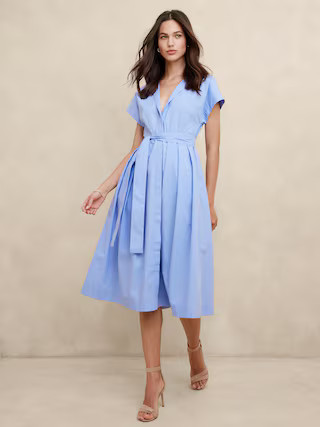 Poplin Tie-Waist Midi Dress | Banana Republic Factory