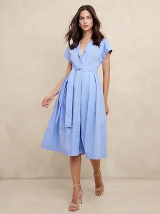 Poplin Tie-Waist Midi Dress | Banana Republic Factory