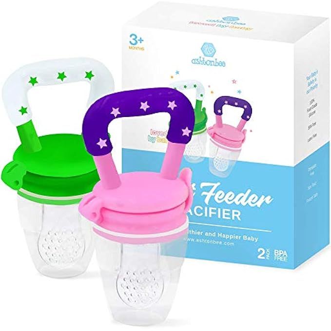 Baby Fruit Feeder Pacifier (2 Pack) - Fresh Food Feeder, Infant Fruit Teething Toy, Silicone Pouches | Amazon (US)