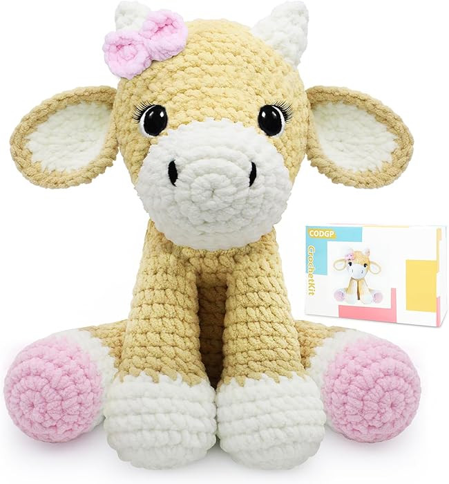 CODGP Crochet Kit for Beginners,11.8in Crochet Animal Kit Cow,Crochet Starter Kit Gift for Adults... | Amazon (US)
