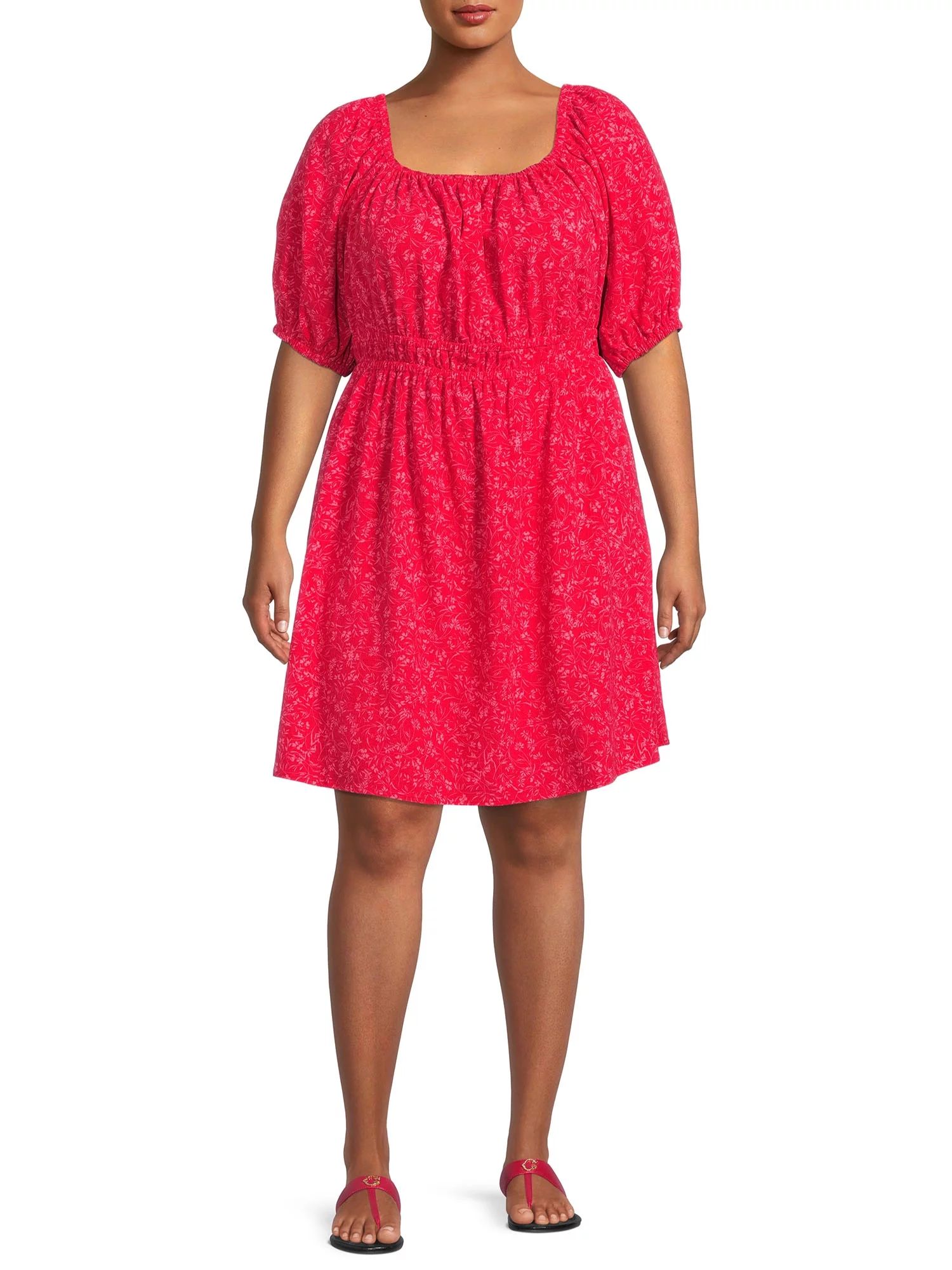 Terra & Sky Women's Plus Size Puff Sleeve Dress with Tie Back - Walmart.com | Walmart (US)
