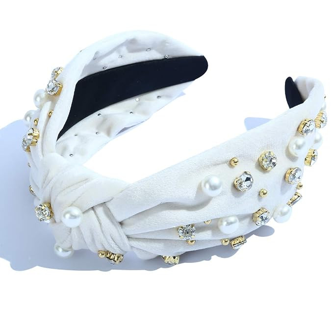 Pearly Crystal Knotted Women Headband Luxury Pink Jeweled Embellished Top Hairband Fashion Elegan... | Amazon (US)