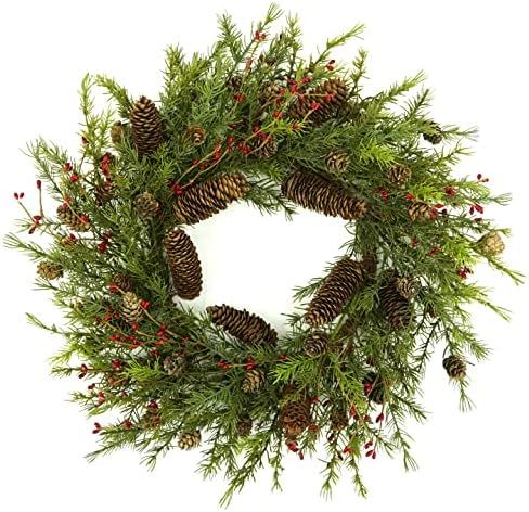 AMF0RESJ 22 inch Artificial Christmas Wreath Winter Wreath with Big pinecones,Pine Needles for In... | Amazon (US)